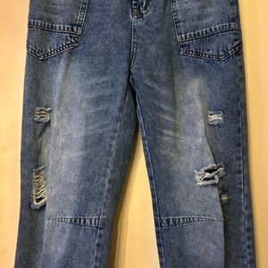 Women's Blue Distressed Straight Leg Jeans